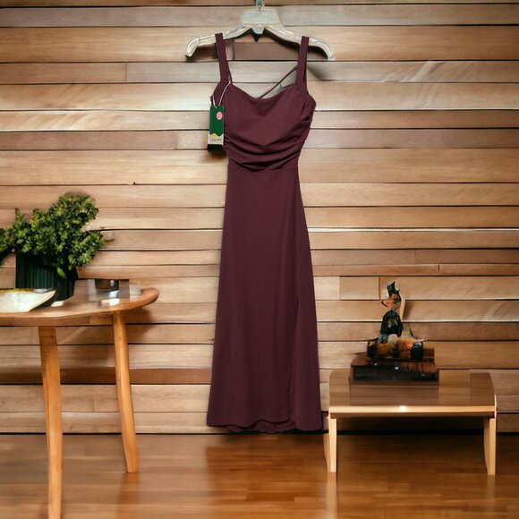 Halara Ruched Backless Crisscross Midi Dress Sz Small Womens Burgundy Lace Up Sp - Picture 7 of 7